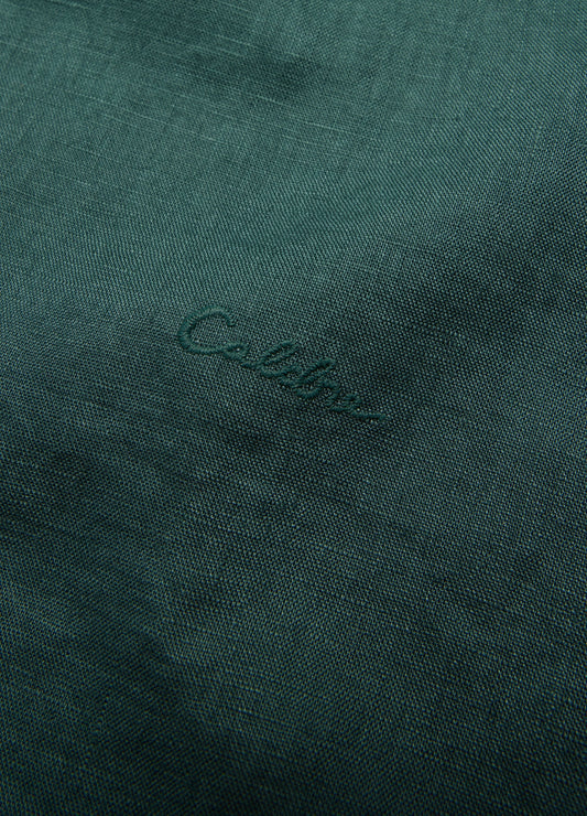 Cuff Detail Short Sleeve Linen Shirt Sea Green