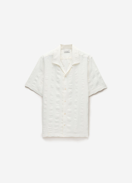 Textured Cotton Linen Short Sleeve Shirt Ivory