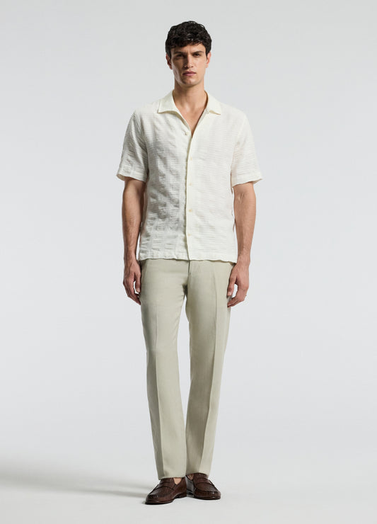 Textured Cotton Linen Short Sleeve Shirt Ivory
