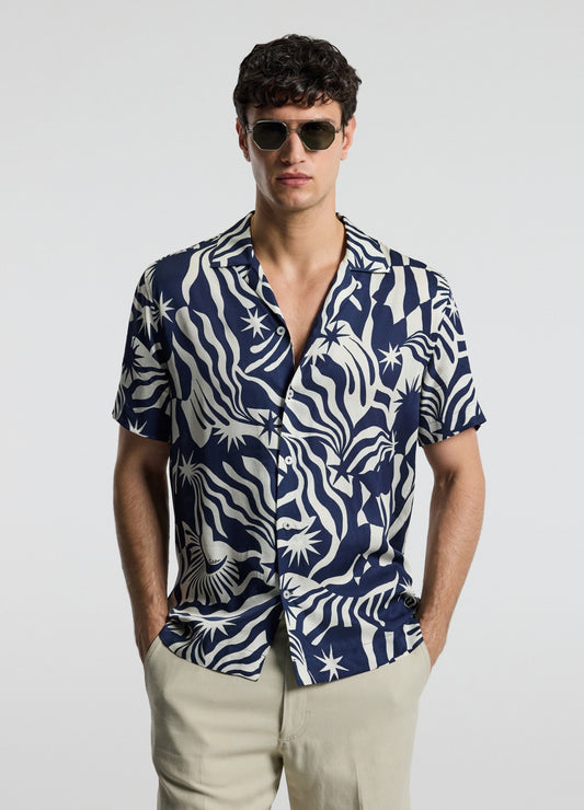 Astro Print Short Sleeve Shirt Navy