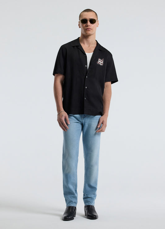 Snake Embroidered Short Sleeve Shirt Black