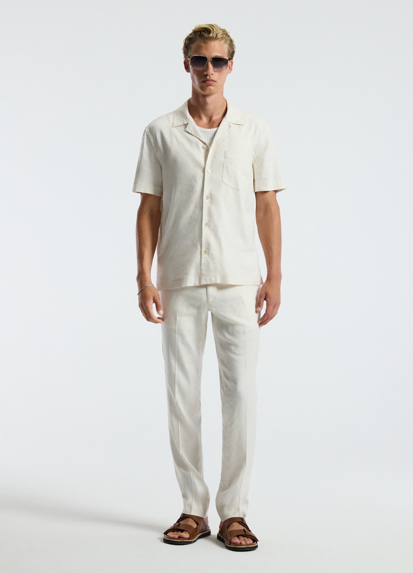 Stretch Linen Short Sleeve Shirt Ivory