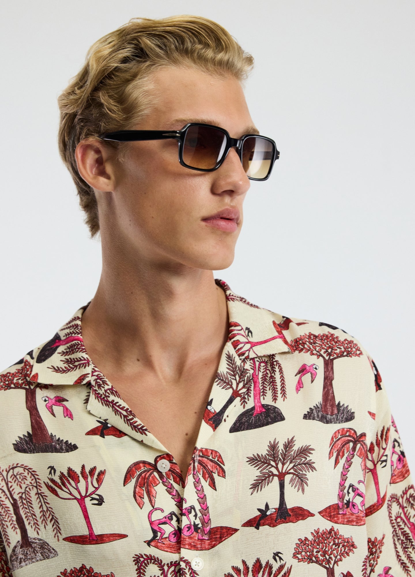 Island Print Short Sleeve Shirt Pink