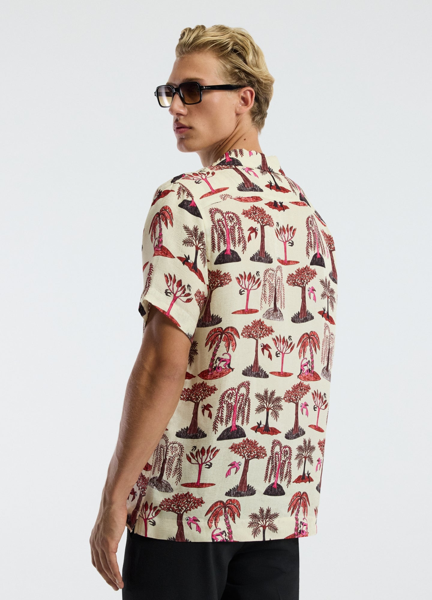Island Print Short Sleeve Shirt Pink