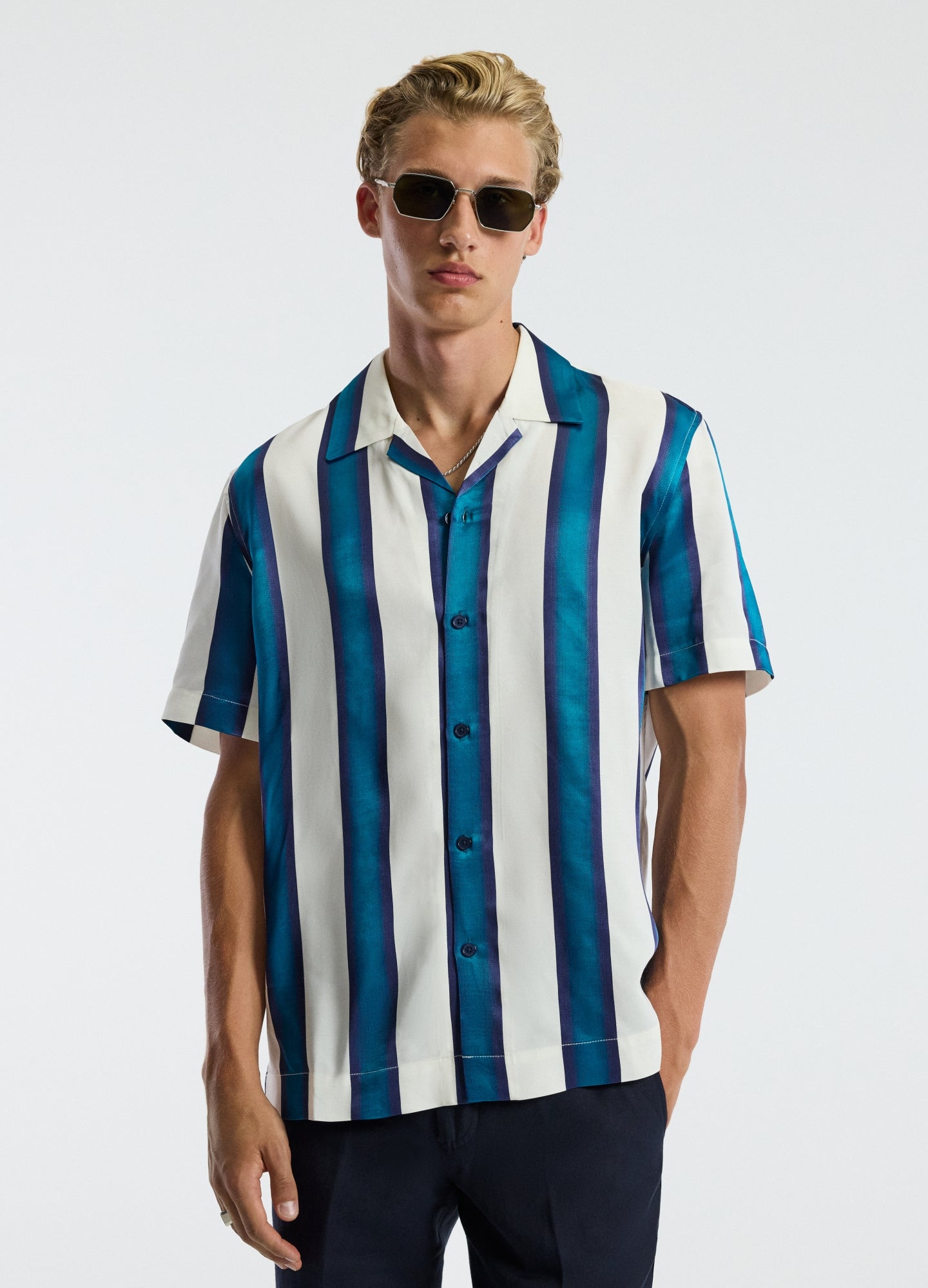 Ombre Stripe Short Sleeved Shirt Pacific