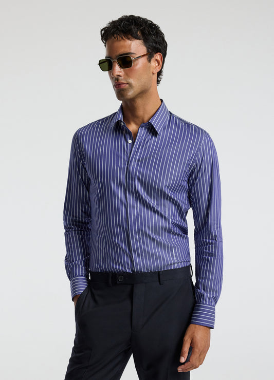Stripe Stretch Shirt Navy