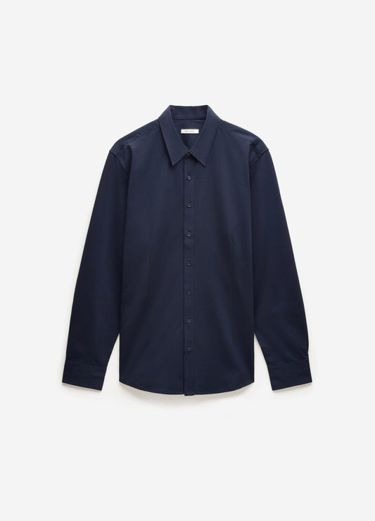 Textured Knit Stretch Shirt Navy
