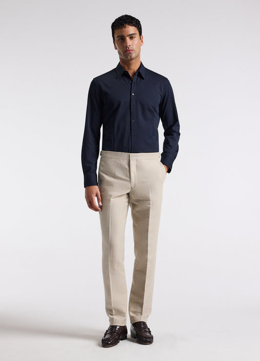 Textured Knit Stretch Shirt Navy