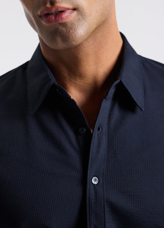Textured Knit Stretch Shirt Navy