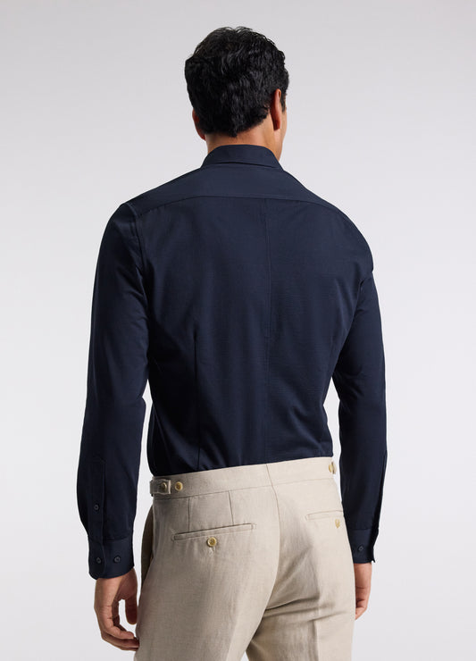 Textured Knit Stretch Shirt Navy