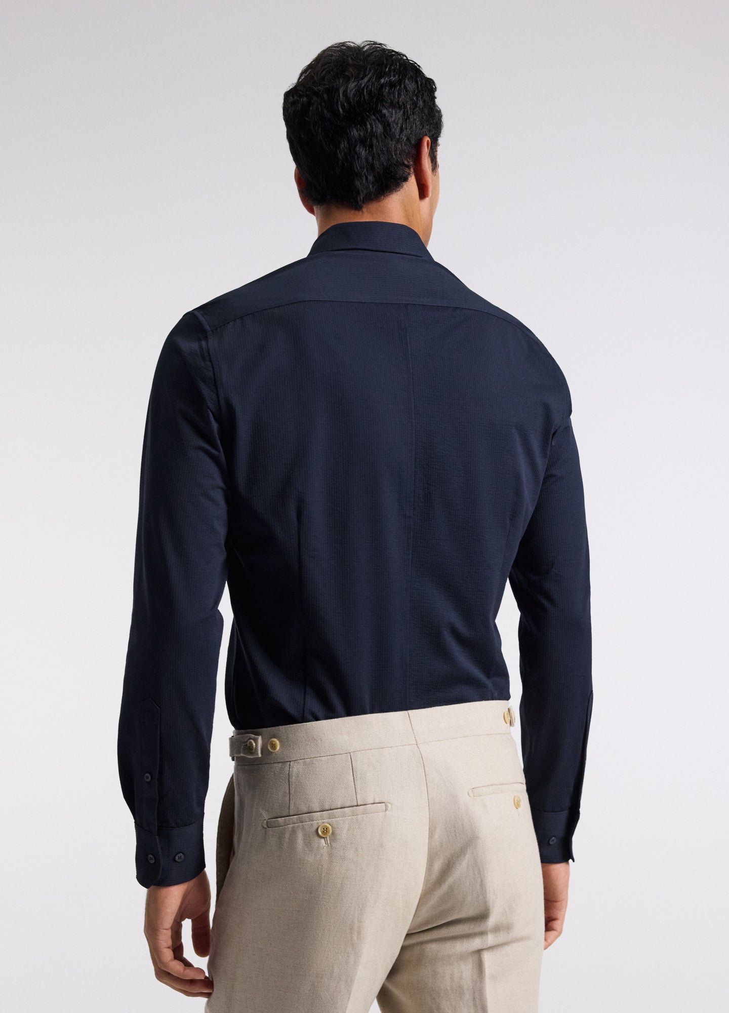 Textured Knit Stretch Shirt Navy