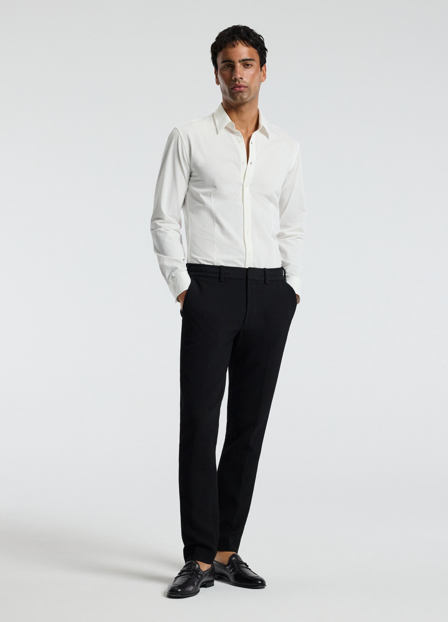 Textured Knit Stretch Shirt Off White