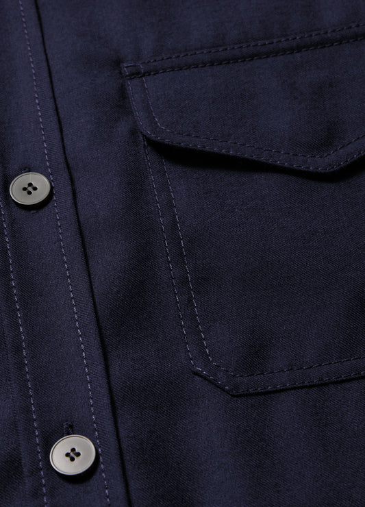 Slim Wool Flannel Shirt Navy