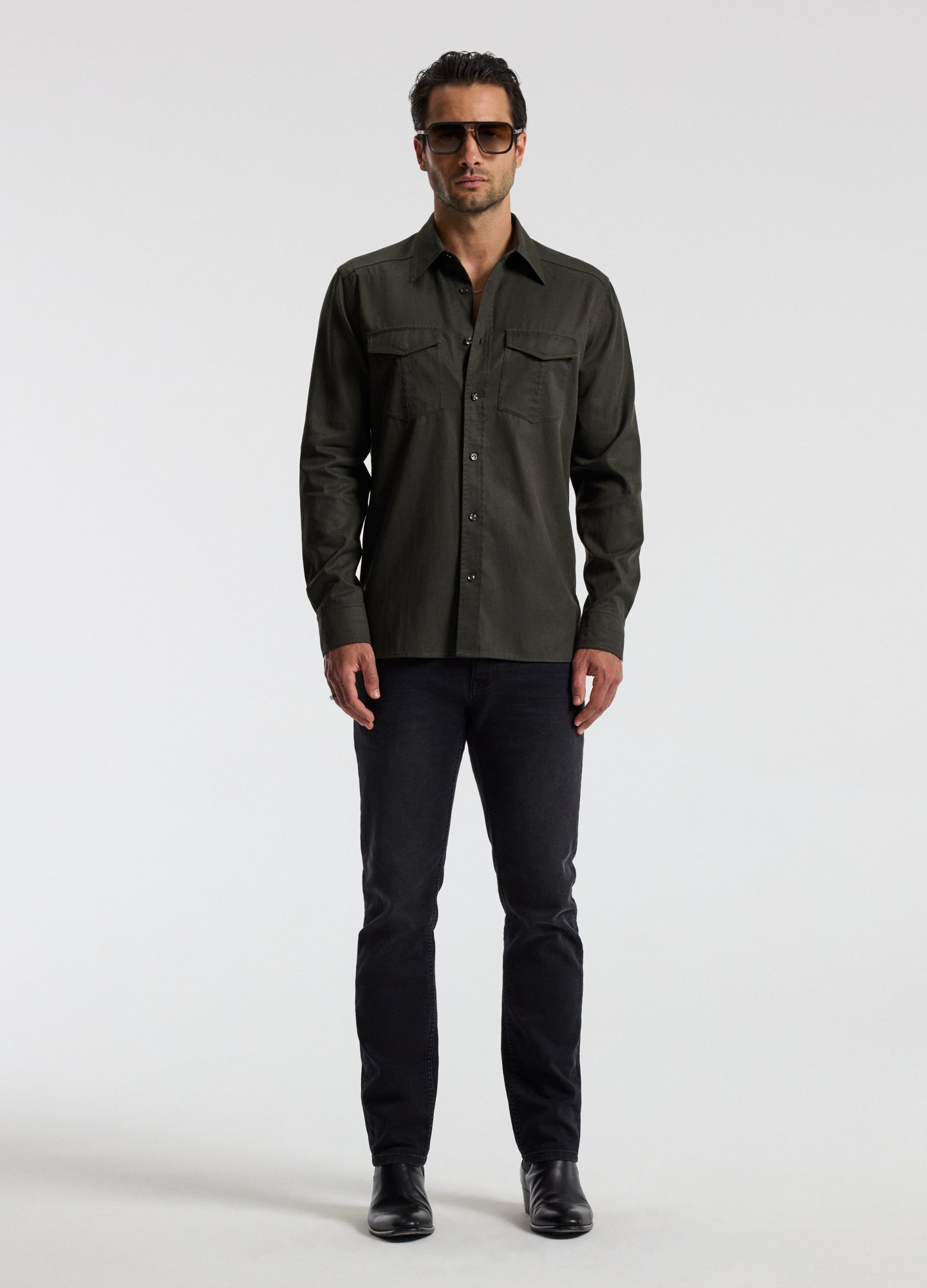Slim Washed Pocketed Shirt Khaki