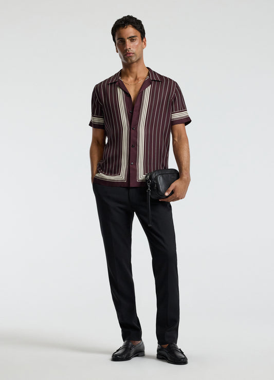 Stripe Scarf Print Short Sleeve Shirt Oxblood