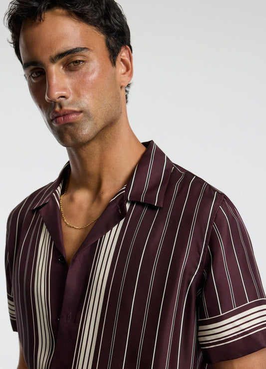 Stripe Scarf Print Short Sleeve Shirt Oxblood