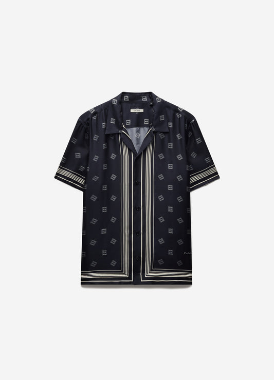 Monogram Scarf Silk Shirt Navy
