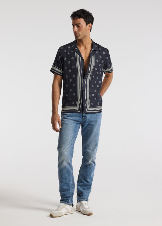 Monogram Scarf Silk Shirt Navy
