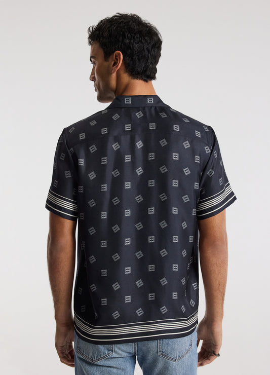 Monogram Scarf Silk Shirt Navy
