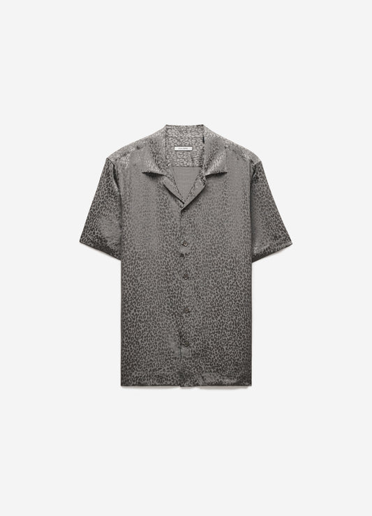 Leopard Camp Collar Silk Shirt Zinc