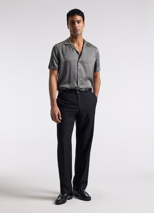 Leopard Camp Collar Silk Shirt Zinc
