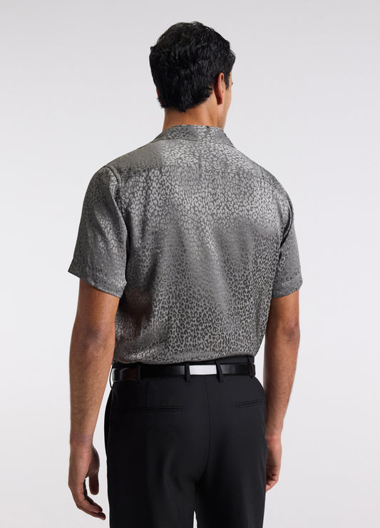 Leopard Camp Collar Silk Shirt Zinc
