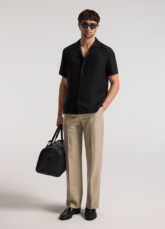 Camp Collar Jacquard Monogram Shirt Black