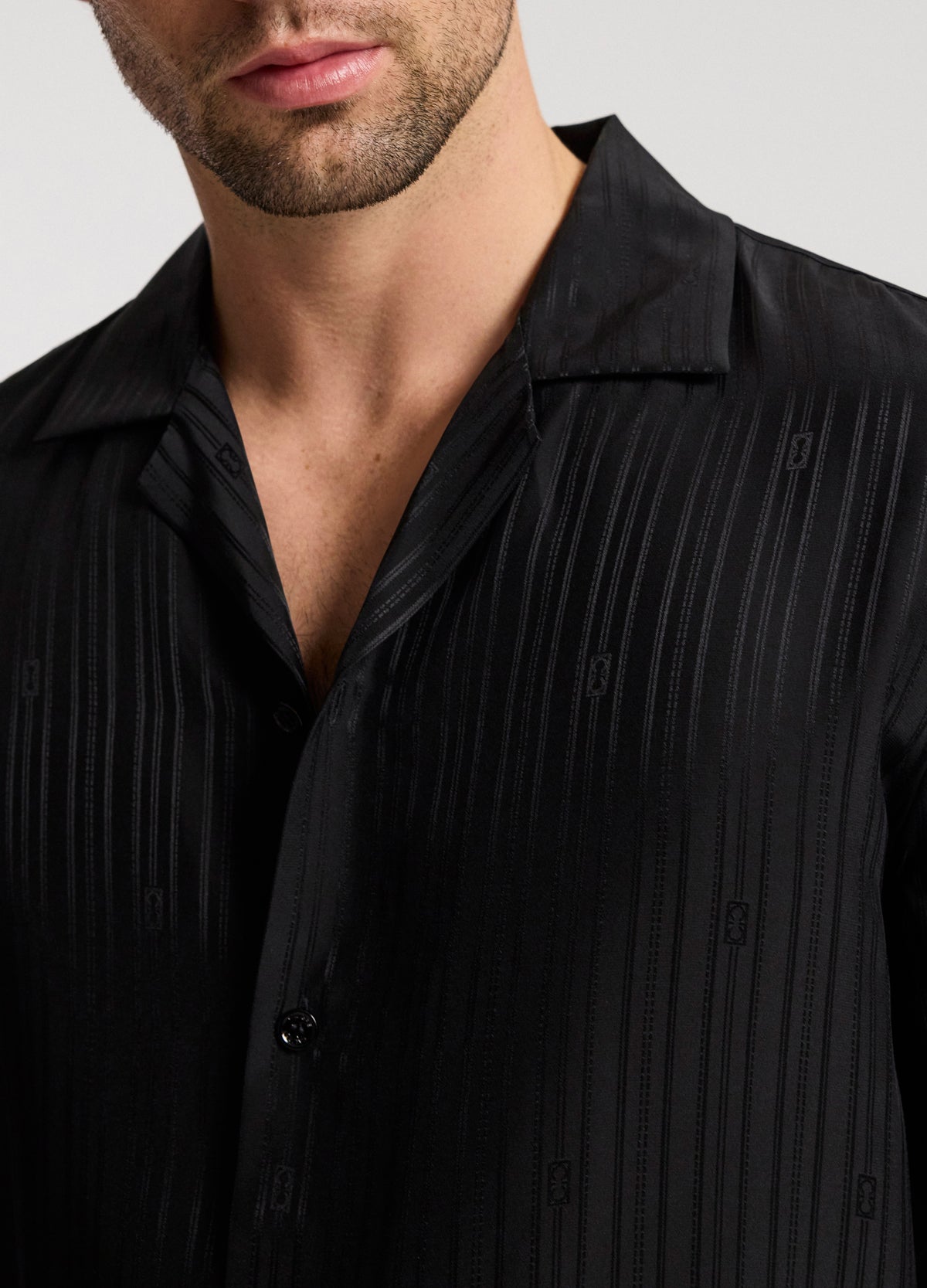 Camp Collar Jacquard Monogram Shirt Black