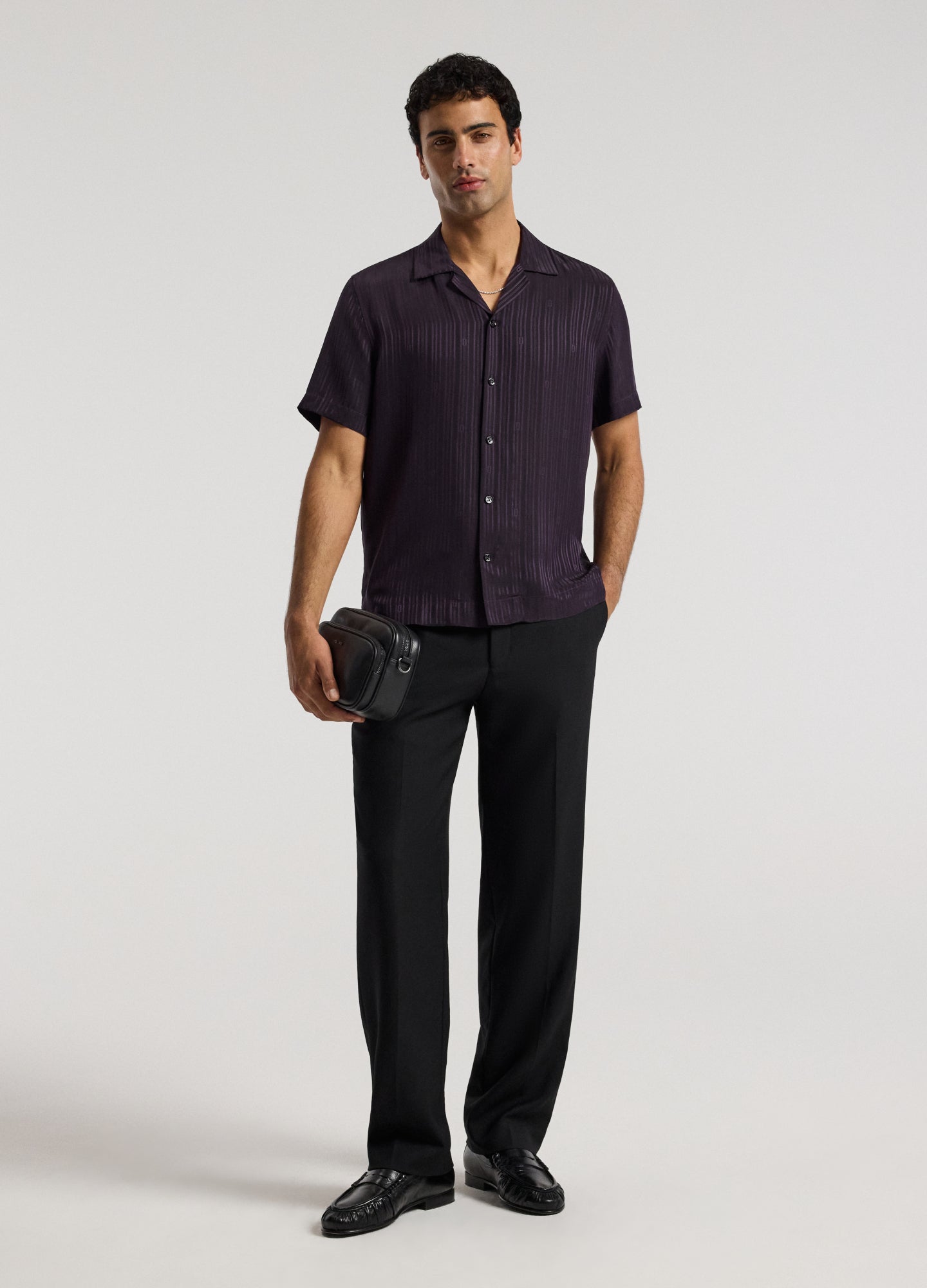 Camp Collar Jacquard Monogram Shirt Plum
