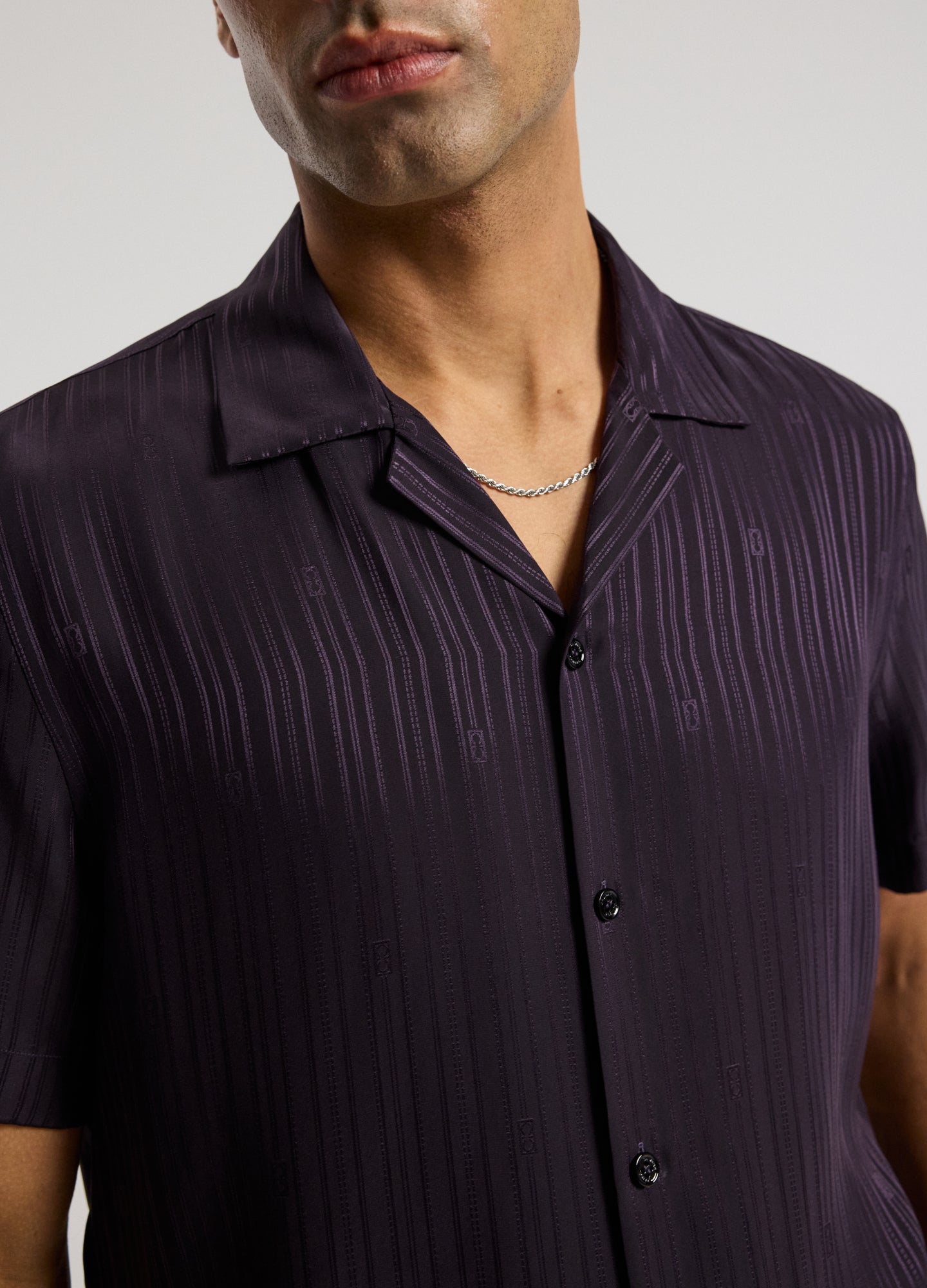 Camp Collar Jacquard Monogram Shirt Plum