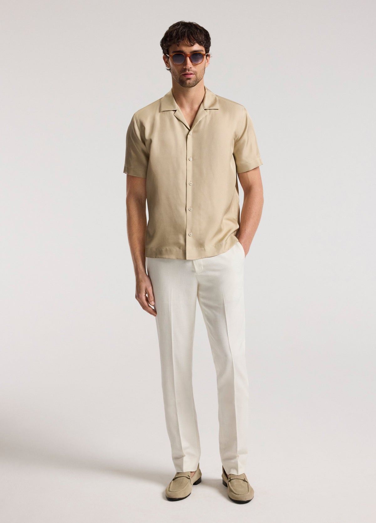 Camp Collar Silk Shirt Champagne