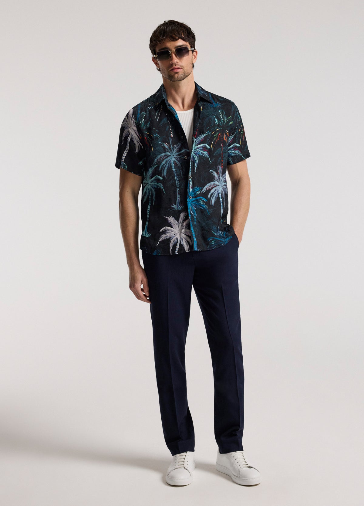 Relaxed Midnight Palms Short Sleeve Shirt Seafoam