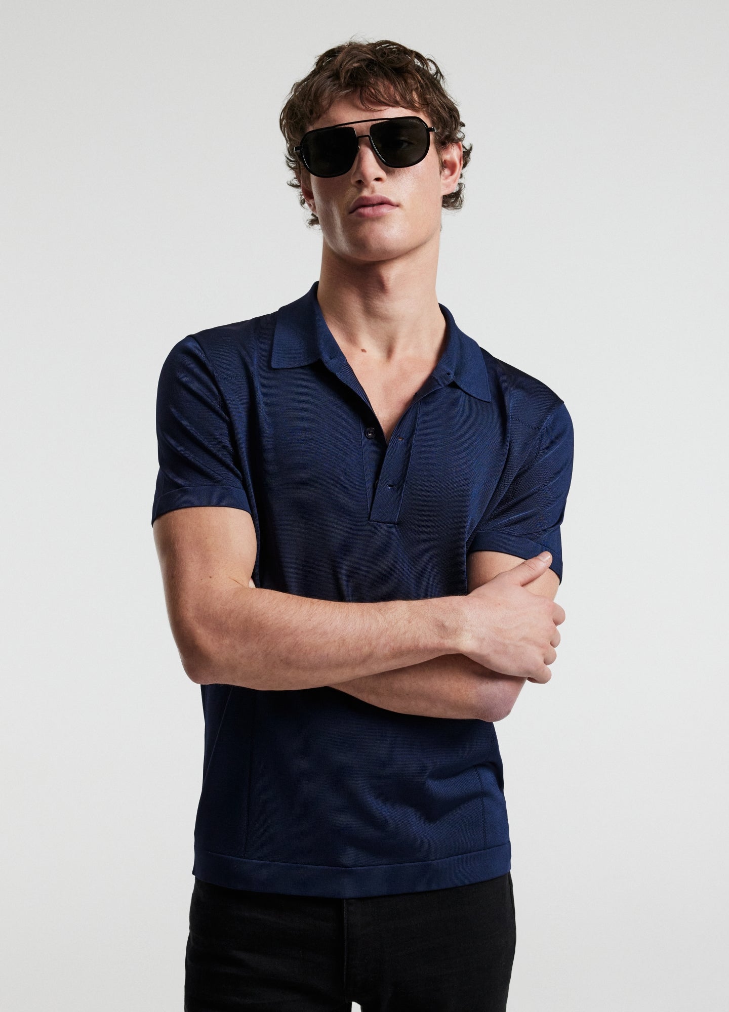Shiny Rayon Polo Navy