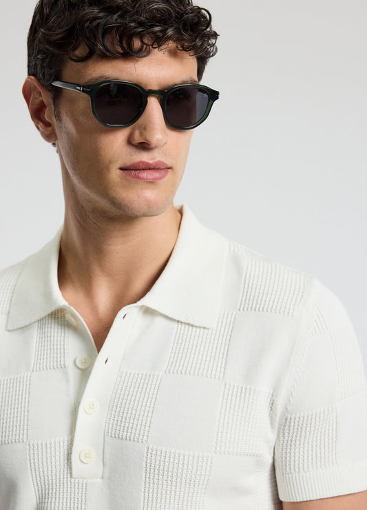 Grid Stitch Polo White