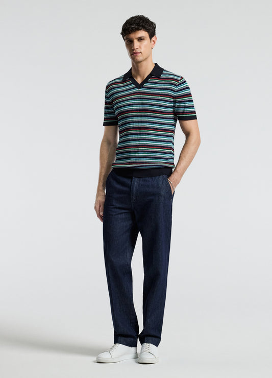 Striped Rib Polo Navy