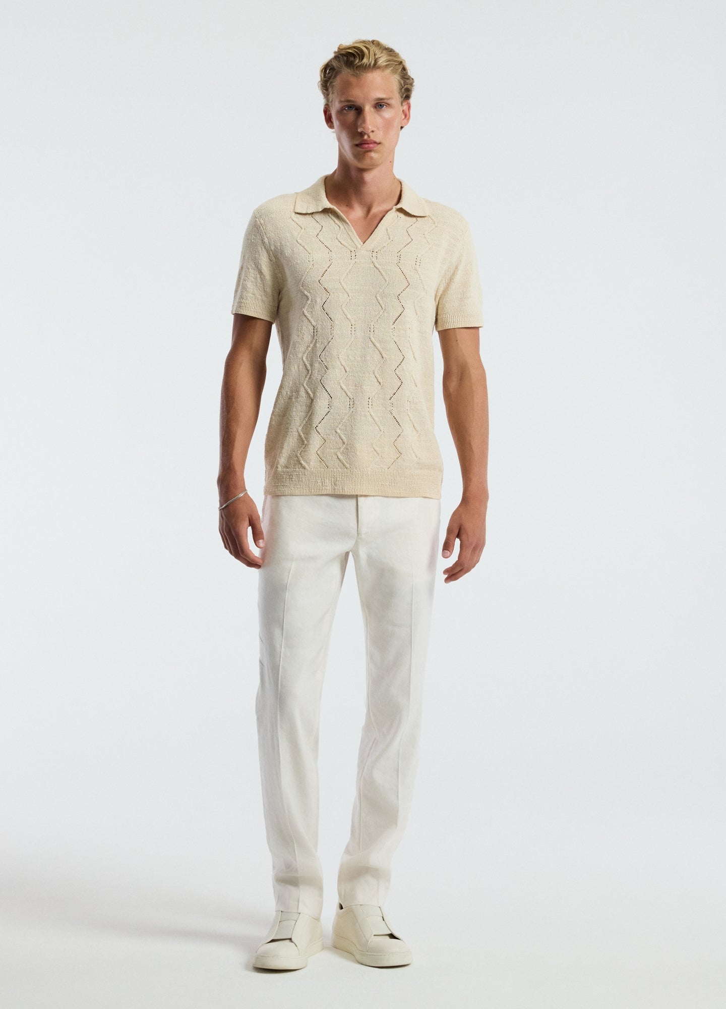 Bouclé Open Neck Polo Biscuit