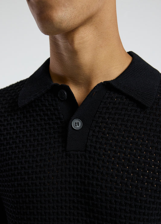 Textured Open Knit Polo Black
