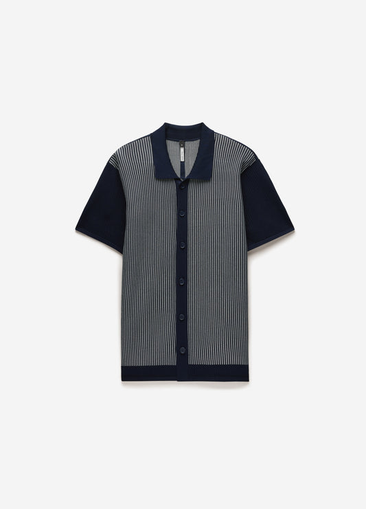 Panelled Stripe Knit Shirt Navy
