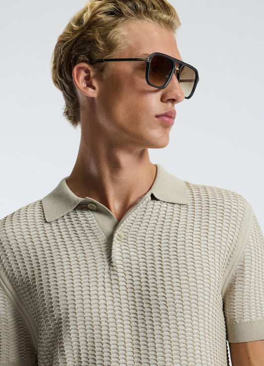 Honeycomb Knit Polo Stone