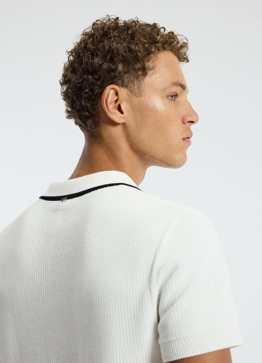 Tipped Edge Open Neck Polo Ivory