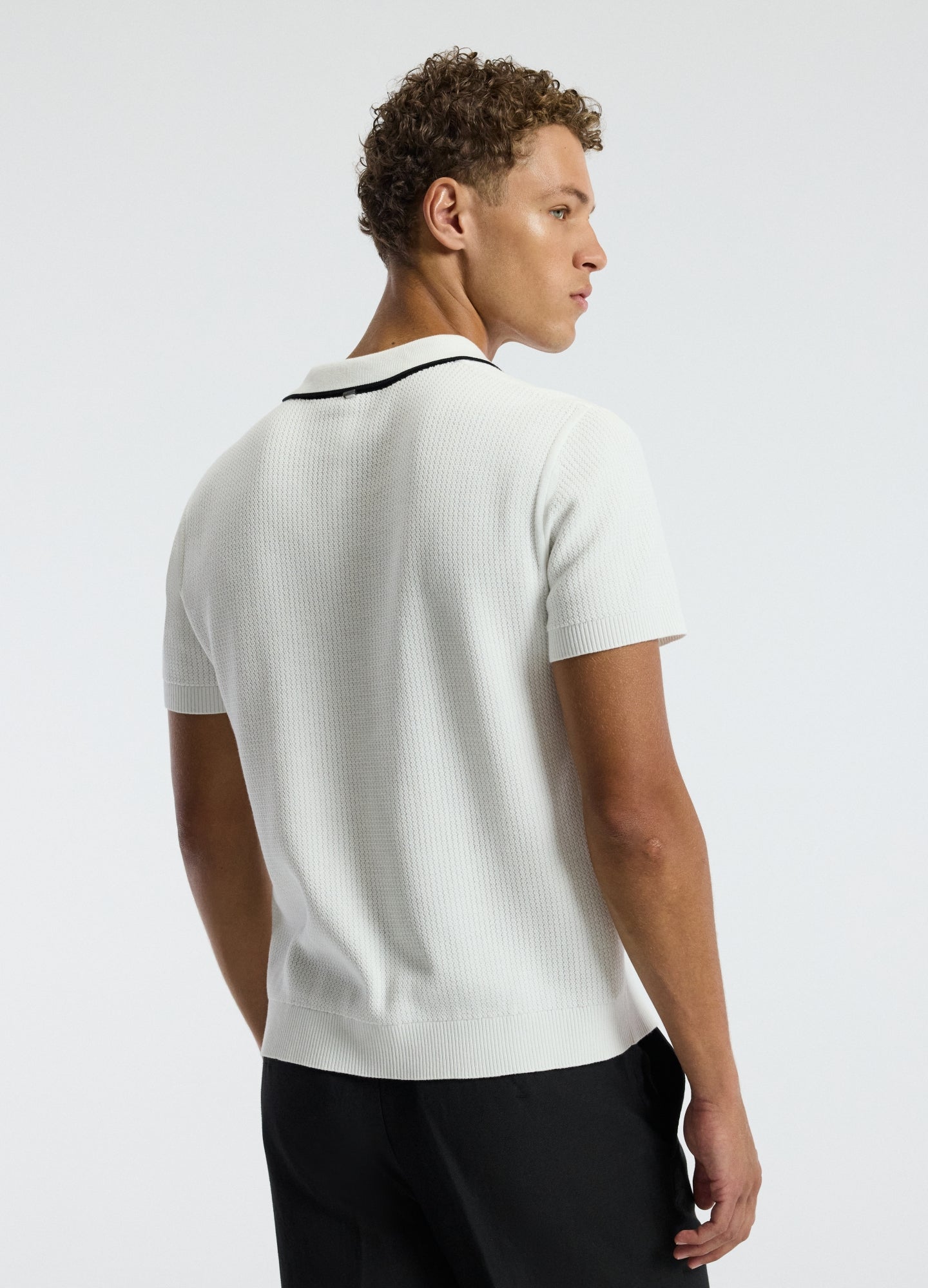 Tipped Edge Open Neck Polo Ivory