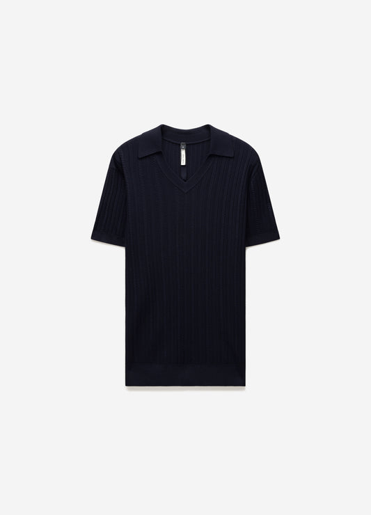 Collared Technical Knit Polo Navy