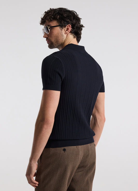 Collared Technical Knit Polo Navy