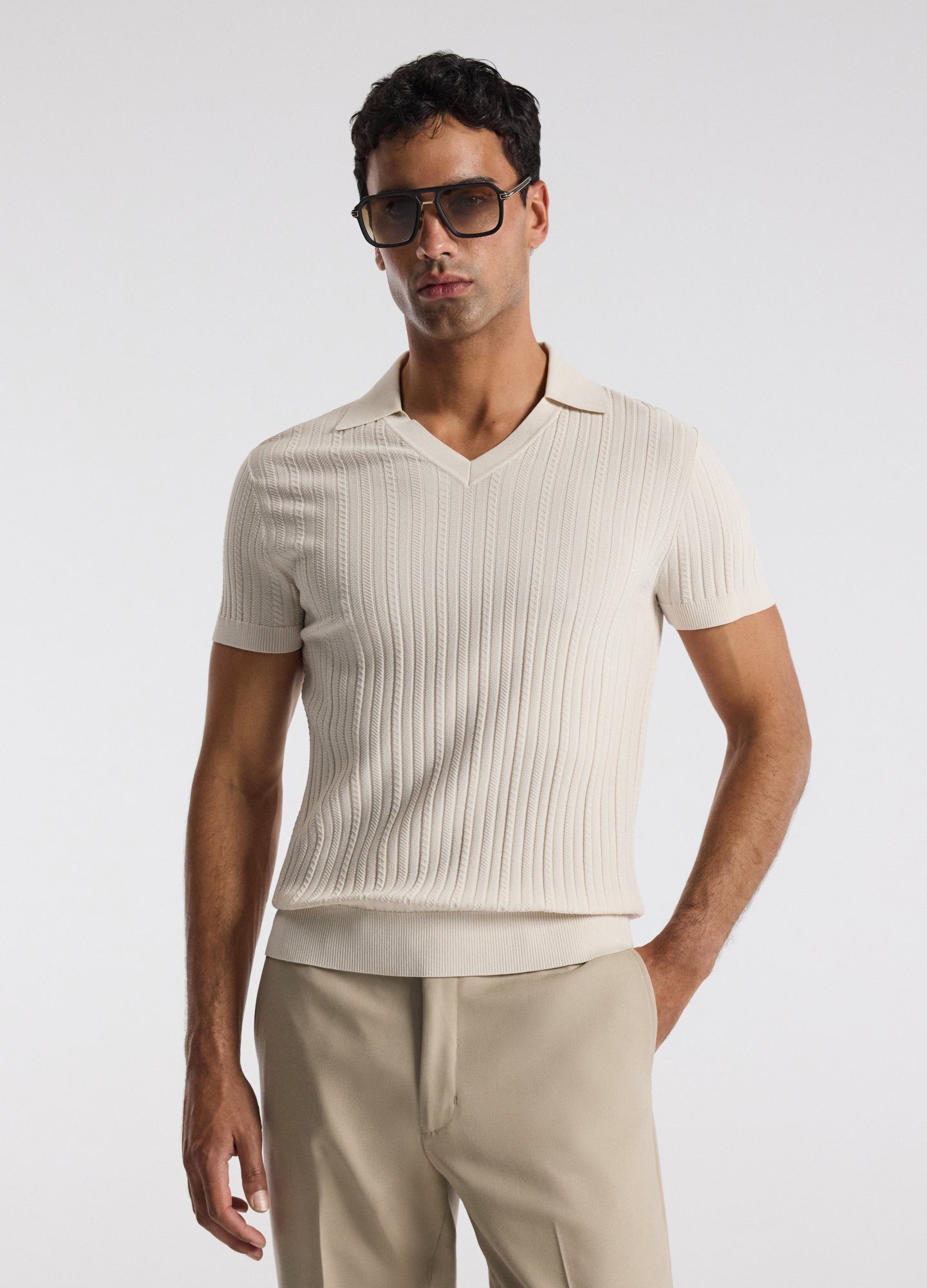 Collared Technical Knit Polo Parchment