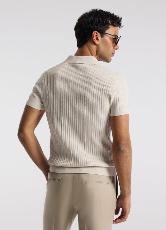 Collared Technical Knit Polo Parchment