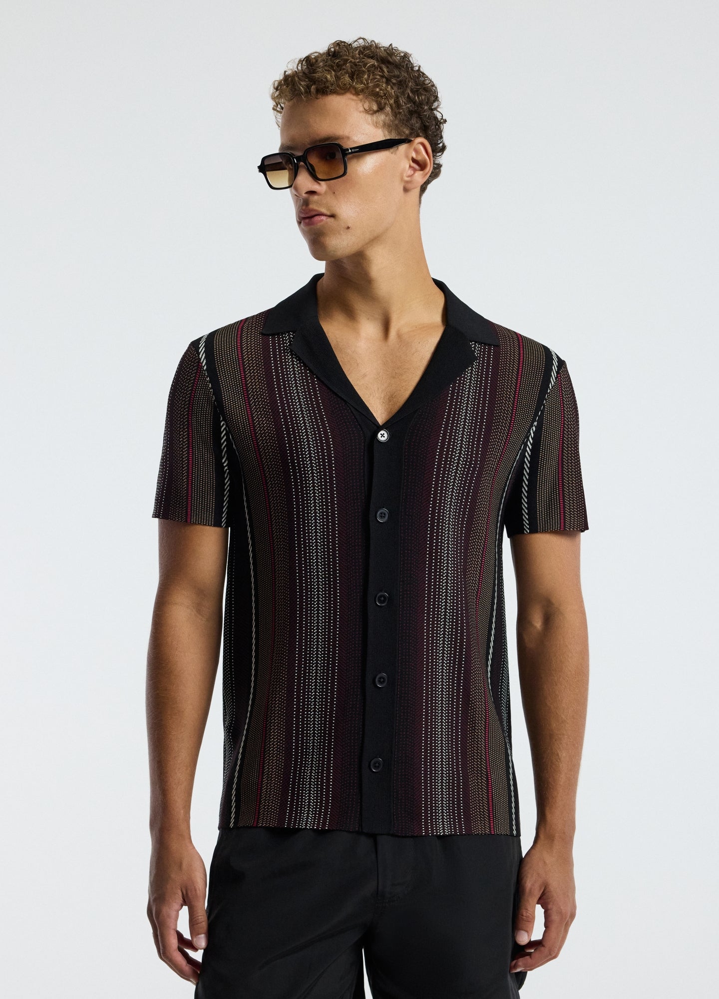 Striped Jacquard Knit Shirt Black