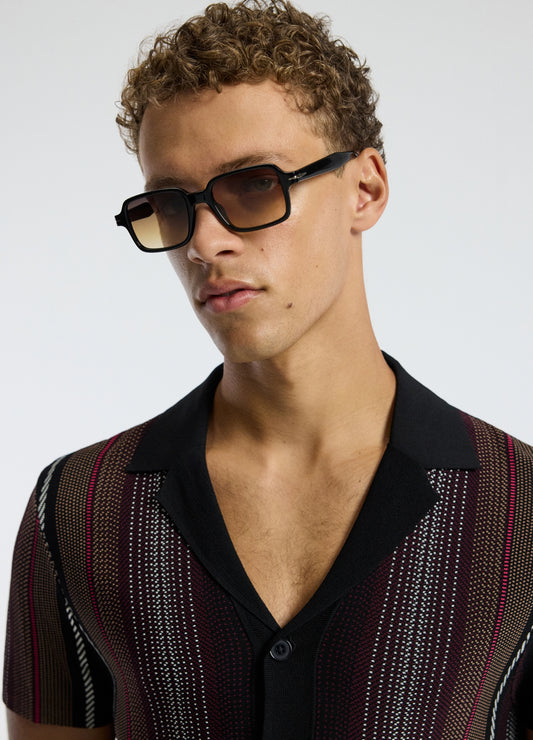 Striped Jacquard Knit Shirt Black