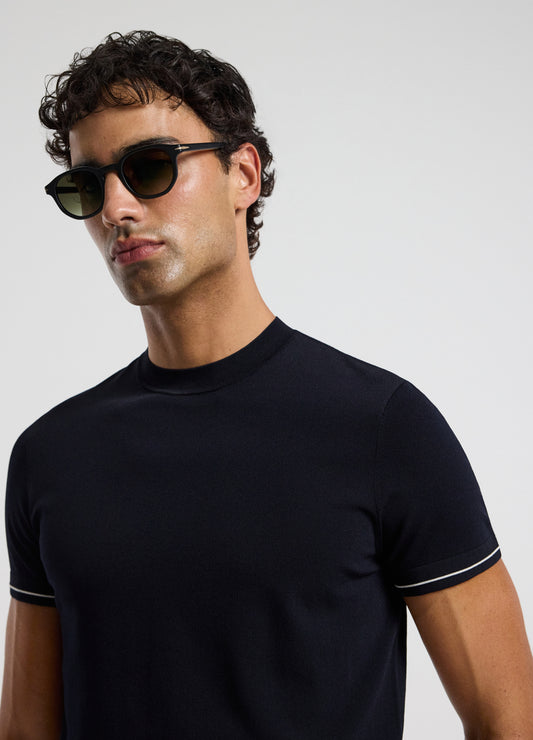 Stripe Cuff Tech T-shirt Navy