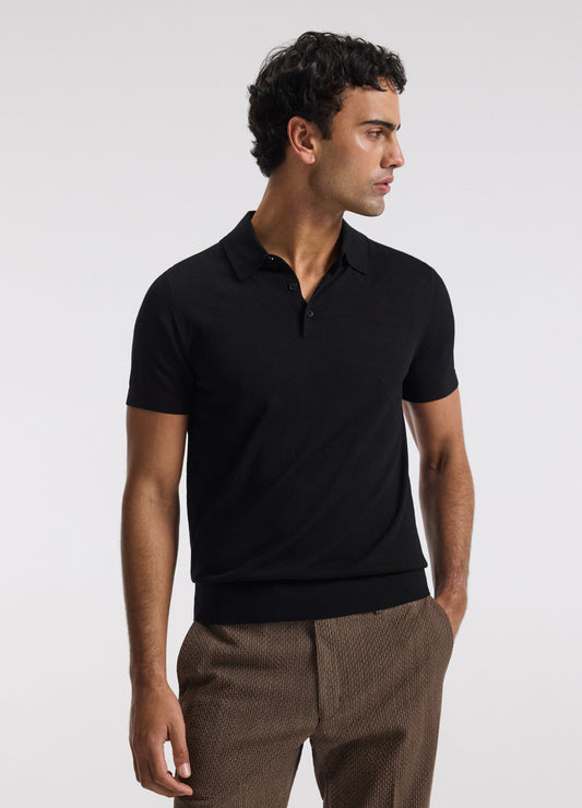 Merino Wool Polo Black