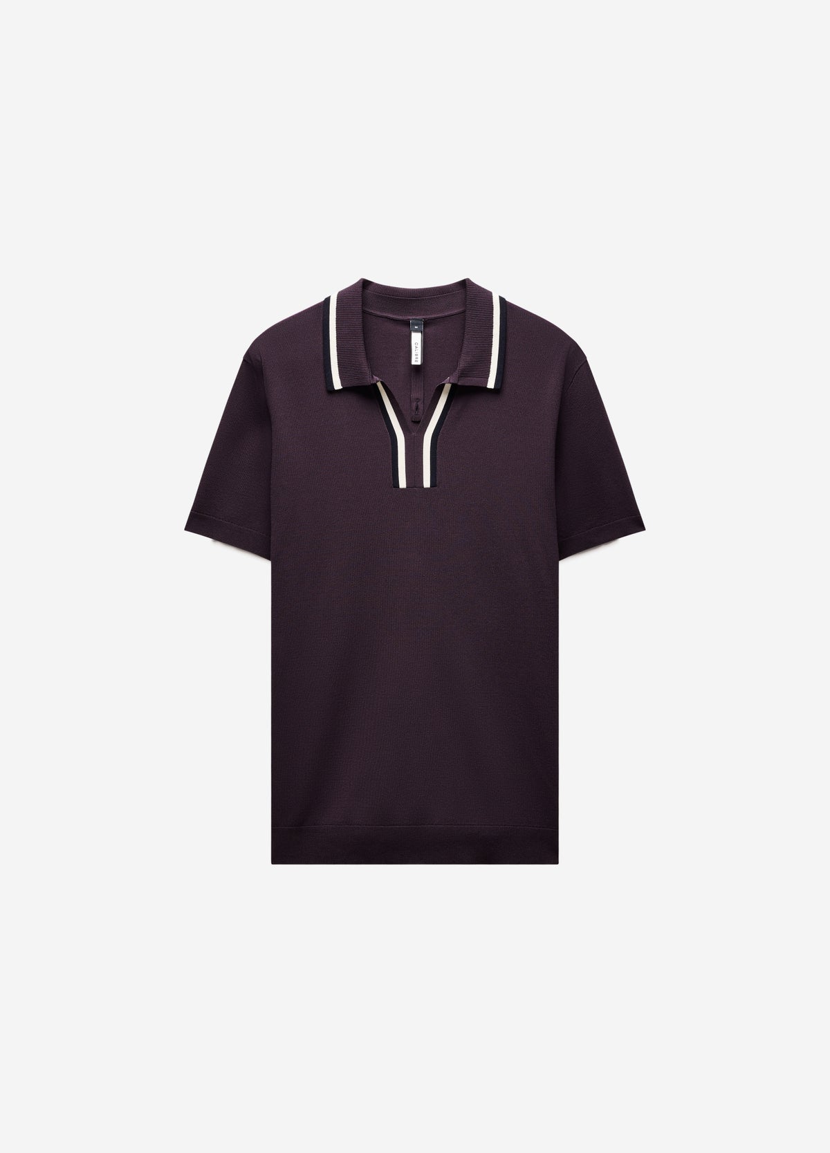 Stripe Open Neck Knit Polo Plum